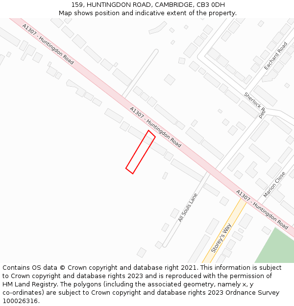 159, HUNTINGDON ROAD, CAMBRIDGE, CB3 0DH: Location map and indicative extent of plot