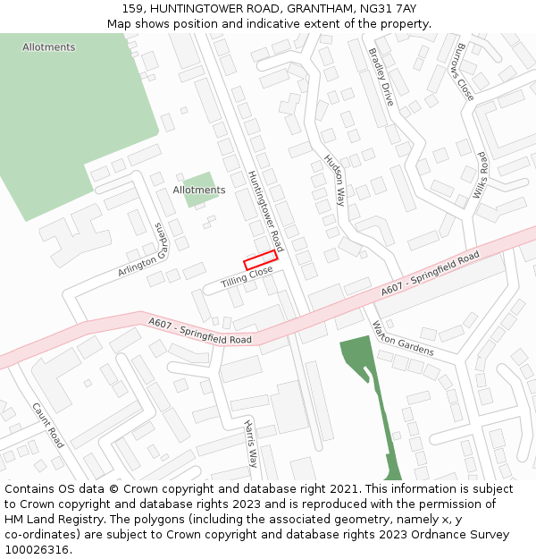 159, HUNTINGTOWER ROAD, GRANTHAM, NG31 7AY: Location map and indicative extent of plot