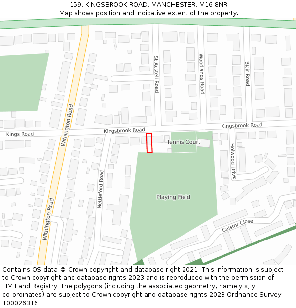 159, KINGSBROOK ROAD, MANCHESTER, M16 8NR: Location map and indicative extent of plot