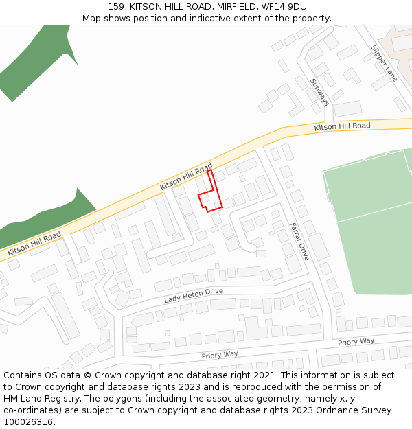 159, KITSON HILL ROAD, MIRFIELD, WF14 9DU: Location map and indicative extent of plot