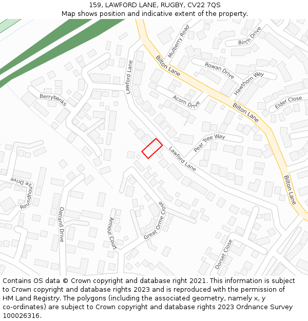 159, LAWFORD LANE, RUGBY, CV22 7QS: Location map and indicative extent of plot