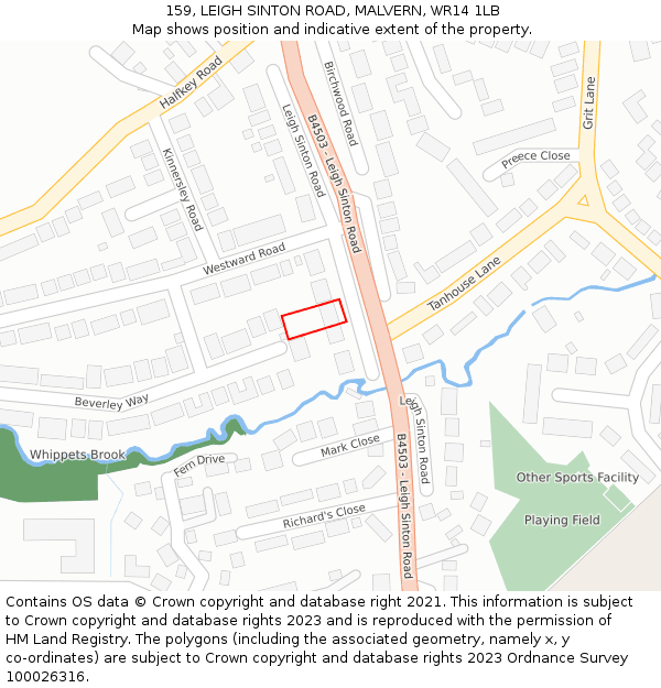 159, LEIGH SINTON ROAD, MALVERN, WR14 1LB: Location map and indicative extent of plot