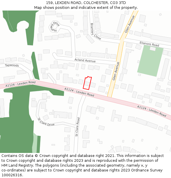 159, LEXDEN ROAD, COLCHESTER, CO3 3TD: Location map and indicative extent of plot