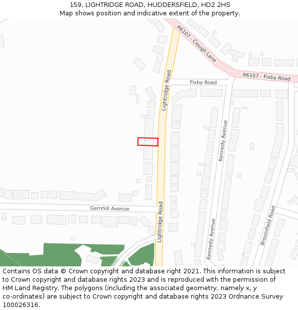 159, LIGHTRIDGE ROAD, HUDDERSFIELD, HD2 2HS: Location map and indicative extent of plot