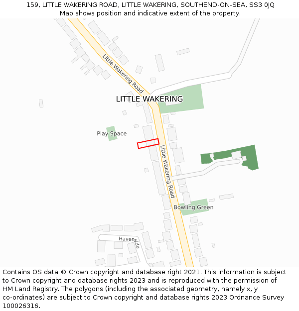 159, LITTLE WAKERING ROAD, LITTLE WAKERING, SOUTHEND-ON-SEA, SS3 0JQ: Location map and indicative extent of plot