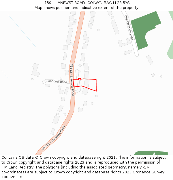 159, LLANRWST ROAD, COLWYN BAY, LL28 5YS: Location map and indicative extent of plot