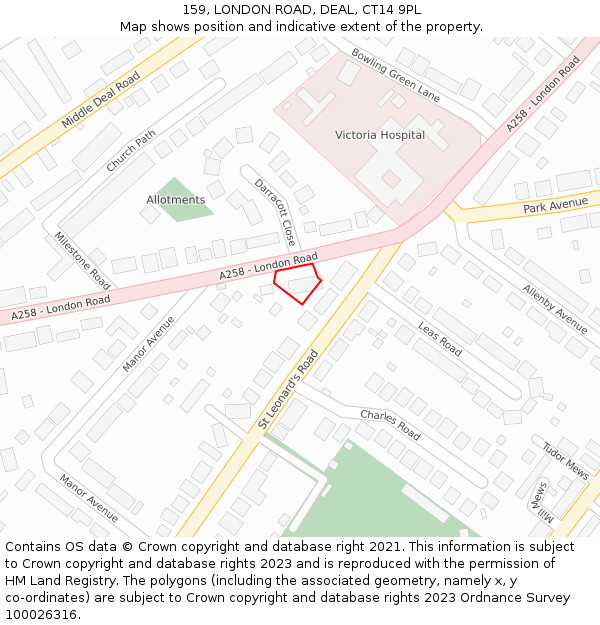 159, LONDON ROAD, DEAL, CT14 9PL: Location map and indicative extent of plot