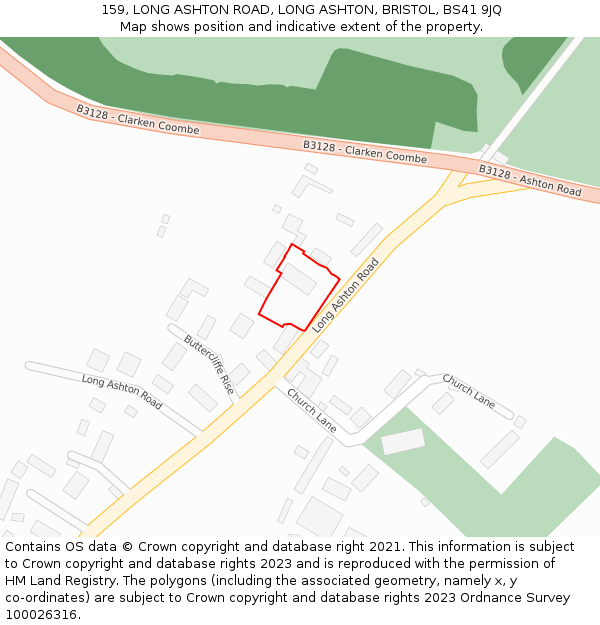 159, LONG ASHTON ROAD, LONG ASHTON, BRISTOL, BS41 9JQ: Location map and indicative extent of plot
