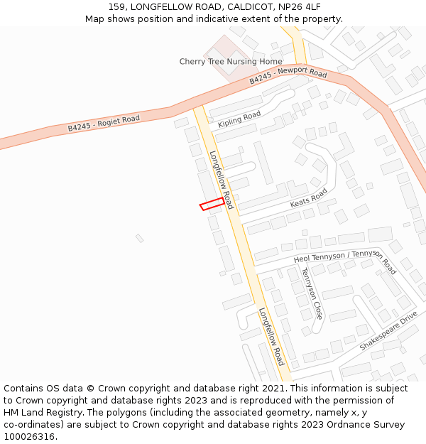 159, LONGFELLOW ROAD, CALDICOT, NP26 4LF: Location map and indicative extent of plot