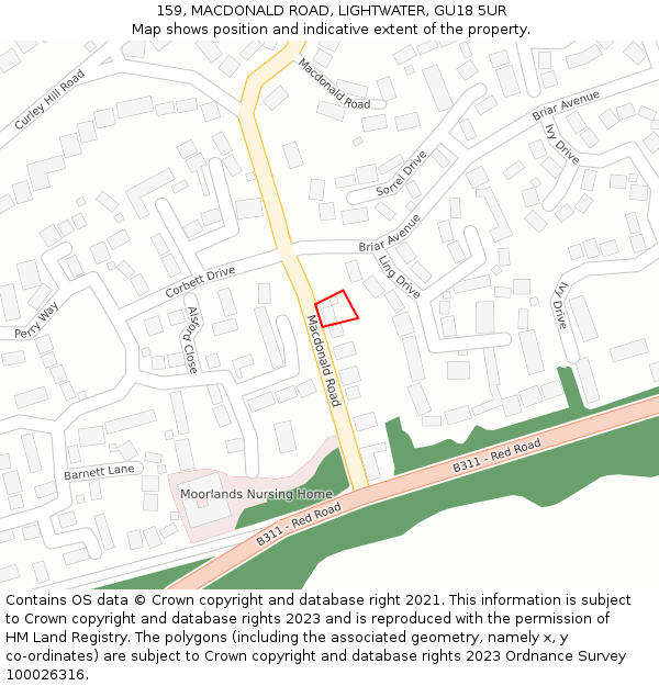 159, MACDONALD ROAD, LIGHTWATER, GU18 5UR: Location map and indicative extent of plot