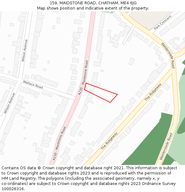 159, MAIDSTONE ROAD, CHATHAM, ME4 6JG: Location map and indicative extent of plot