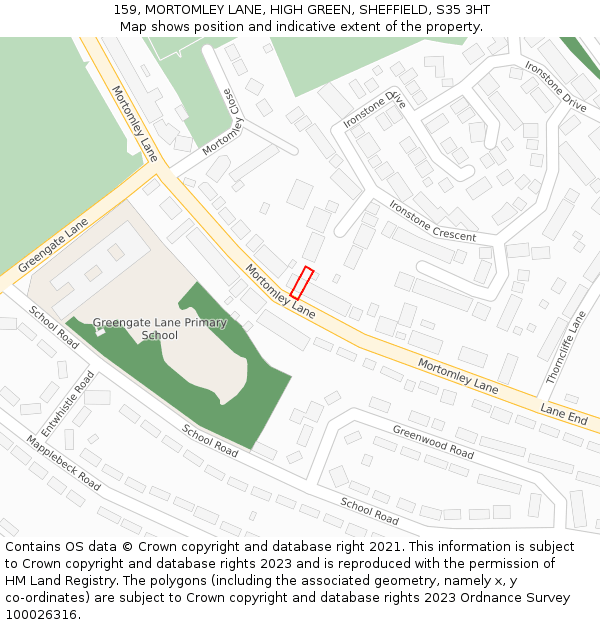 159, MORTOMLEY LANE, HIGH GREEN, SHEFFIELD, S35 3HT: Location map and indicative extent of plot