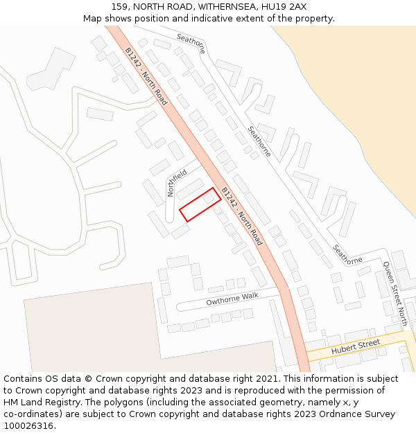 159, NORTH ROAD, WITHERNSEA, HU19 2AX: Location map and indicative extent of plot