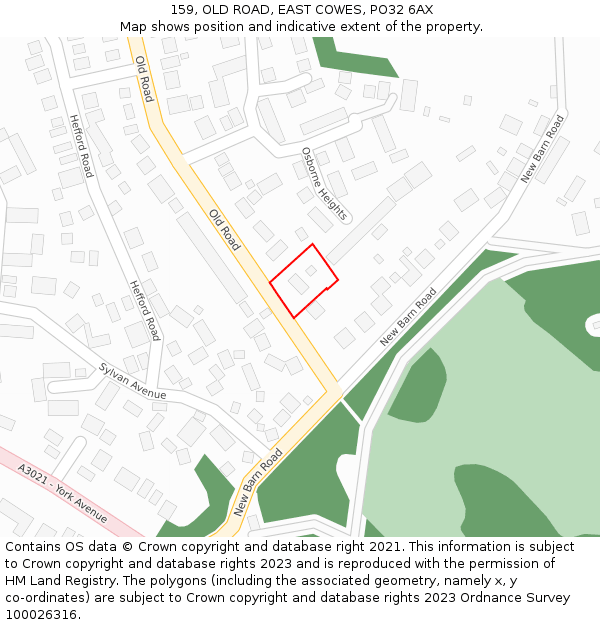 159, OLD ROAD, EAST COWES, PO32 6AX: Location map and indicative extent of plot