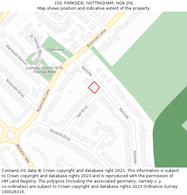159, PARKSIDE, NOTTINGHAM, NG8 2NL: Location map and indicative extent of plot
