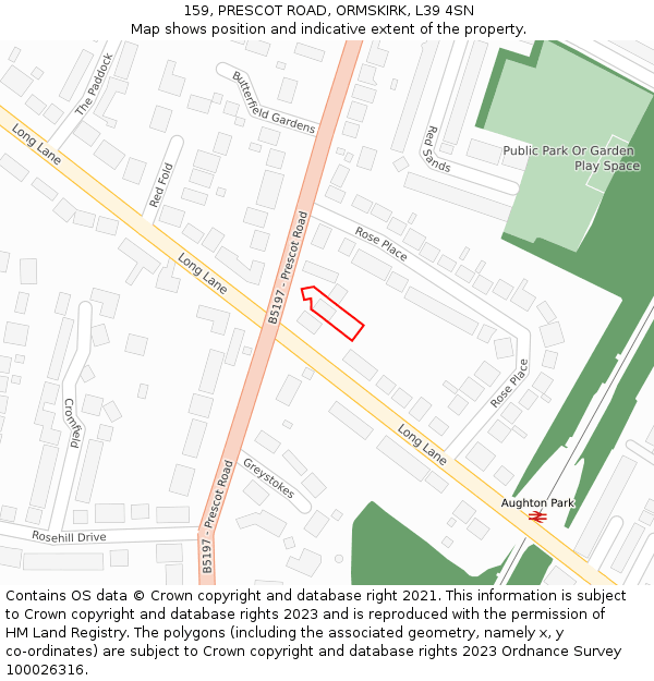 159, PRESCOT ROAD, ORMSKIRK, L39 4SN: Location map and indicative extent of plot