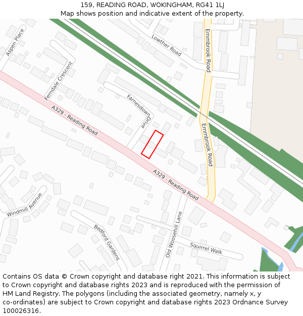 159, READING ROAD, WOKINGHAM, RG41 1LJ: Location map and indicative extent of plot