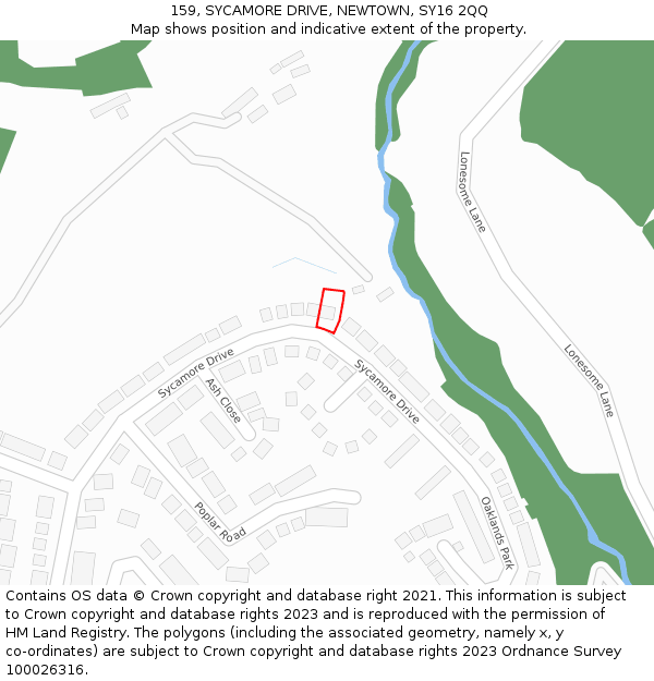 159, SYCAMORE DRIVE, NEWTOWN, SY16 2QQ: Location map and indicative extent of plot