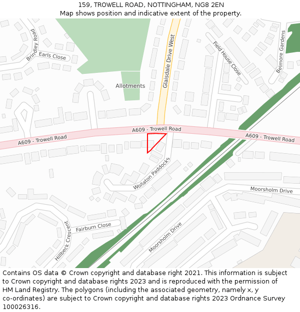 159, TROWELL ROAD, NOTTINGHAM, NG8 2EN: Location map and indicative extent of plot