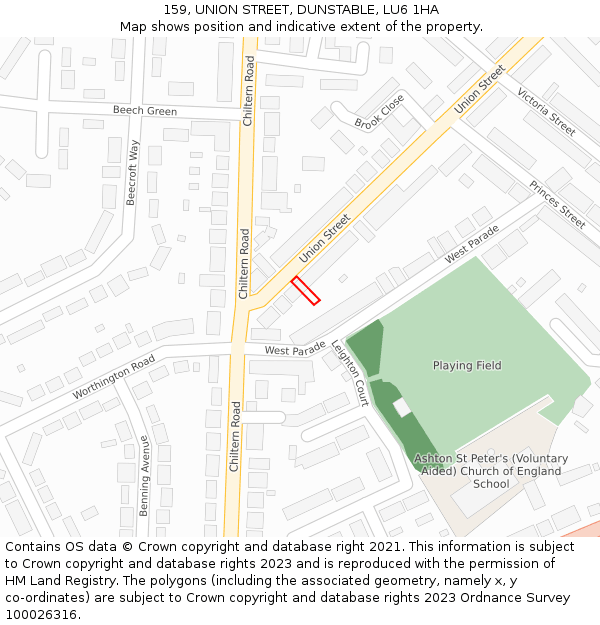 159, UNION STREET, DUNSTABLE, LU6 1HA: Location map and indicative extent of plot
