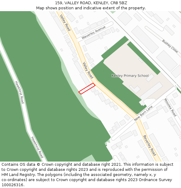 159, VALLEY ROAD, KENLEY, CR8 5BZ: Location map and indicative extent of plot