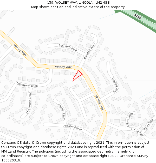 159, WOLSEY WAY, LINCOLN, LN2 4SB: Location map and indicative extent of plot