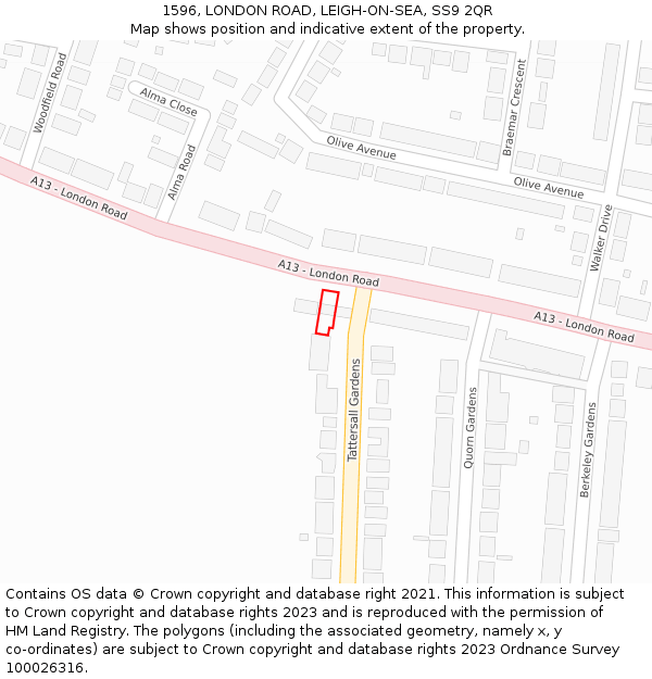 1596, LONDON ROAD, LEIGH-ON-SEA, SS9 2QR: Location map and indicative extent of plot