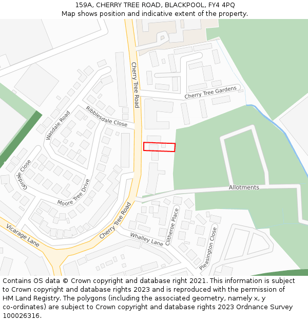 159A, CHERRY TREE ROAD, BLACKPOOL, FY4 4PQ: Location map and indicative extent of plot