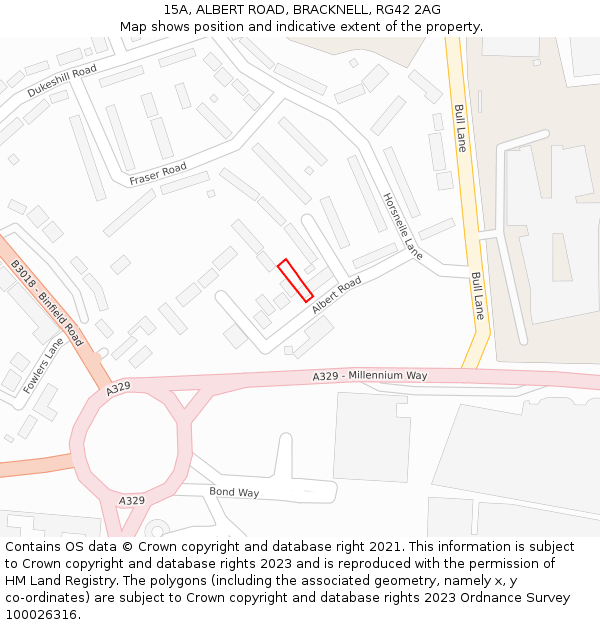 15A, ALBERT ROAD, BRACKNELL, RG42 2AG: Location map and indicative extent of plot