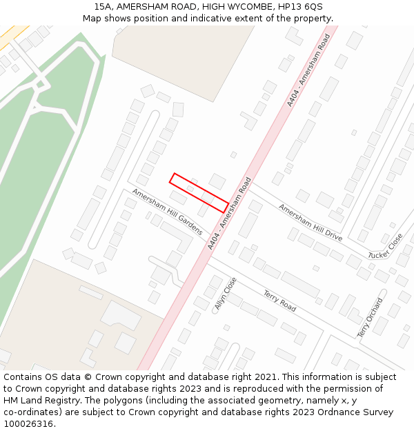 15A, AMERSHAM ROAD, HIGH WYCOMBE, HP13 6QS: Location map and indicative extent of plot