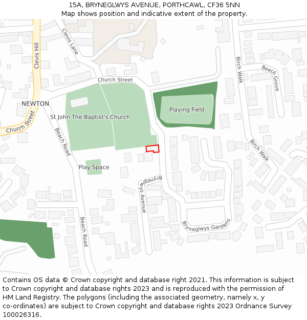 15A, BRYNEGLWYS AVENUE, PORTHCAWL, CF36 5NN: Location map and indicative extent of plot