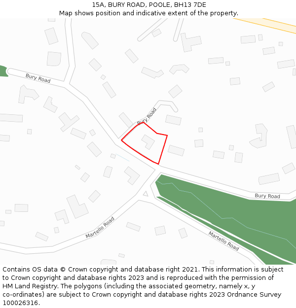 15A, BURY ROAD, POOLE, BH13 7DE: Location map and indicative extent of plot