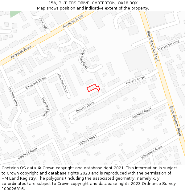 15A, BUTLERS DRIVE, CARTERTON, OX18 3QX: Location map and indicative extent of plot