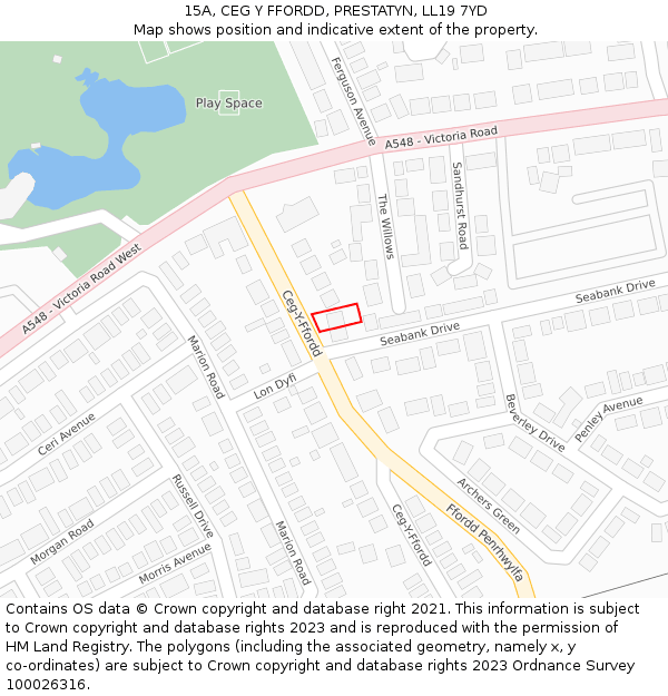 15A, CEG Y FFORDD, PRESTATYN, LL19 7YD: Location map and indicative extent of plot