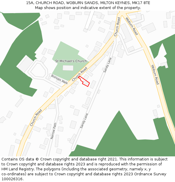 15A, CHURCH ROAD, WOBURN SANDS, MILTON KEYNES, MK17 8TE: Location map and indicative extent of plot