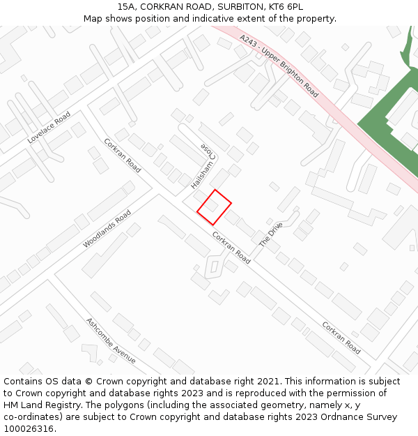 15A, CORKRAN ROAD, SURBITON, KT6 6PL: Location map and indicative extent of plot