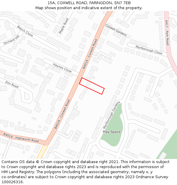 15A, COXWELL ROAD, FARINGDON, SN7 7EB: Location map and indicative extent of plot