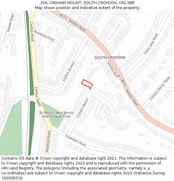 15A, CROHAM MOUNT, SOUTH CROYDON, CR2 0BR: Location map and indicative extent of plot