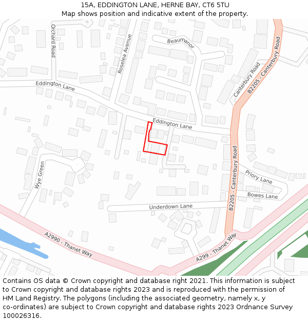 15A, EDDINGTON LANE, HERNE BAY, CT6 5TU: Location map and indicative extent of plot