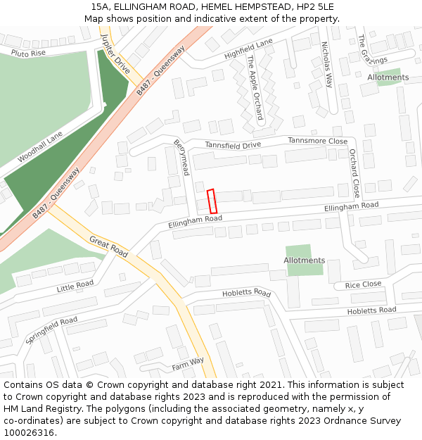 15A, ELLINGHAM ROAD, HEMEL HEMPSTEAD, HP2 5LE: Location map and indicative extent of plot