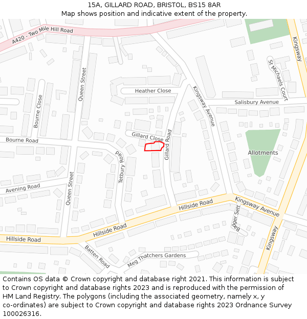 15A, GILLARD ROAD, BRISTOL, BS15 8AR: Location map and indicative extent of plot