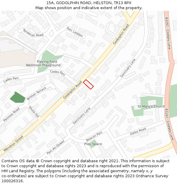 15A, GODOLPHIN ROAD, HELSTON, TR13 8PX: Location map and indicative extent of plot