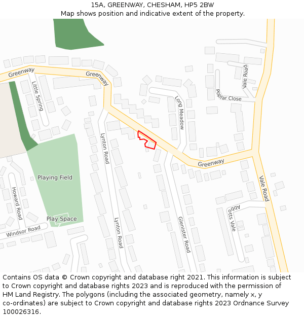 15A, GREENWAY, CHESHAM, HP5 2BW: Location map and indicative extent of plot