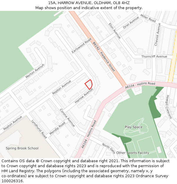 15A, HARROW AVENUE, OLDHAM, OL8 4HZ: Location map and indicative extent of plot