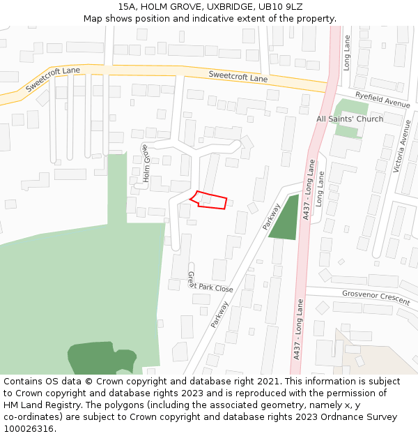 15A, HOLM GROVE, UXBRIDGE, UB10 9LZ: Location map and indicative extent of plot