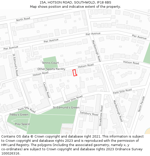 15A, HOTSON ROAD, SOUTHWOLD, IP18 6BS: Location map and indicative extent of plot