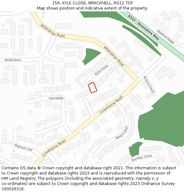 15A, KYLE CLOSE, BRACKNELL, RG12 7DF: Location map and indicative extent of plot