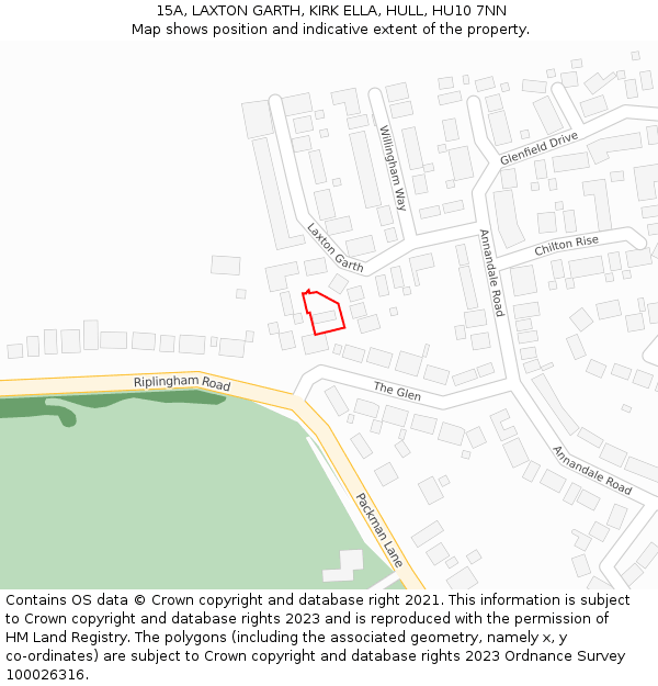 15A, LAXTON GARTH, KIRK ELLA, HULL, HU10 7NN: Location map and indicative extent of plot