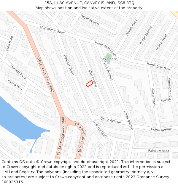 15A, LILAC AVENUE, CANVEY ISLAND, SS8 8BQ: Location map and indicative extent of plot