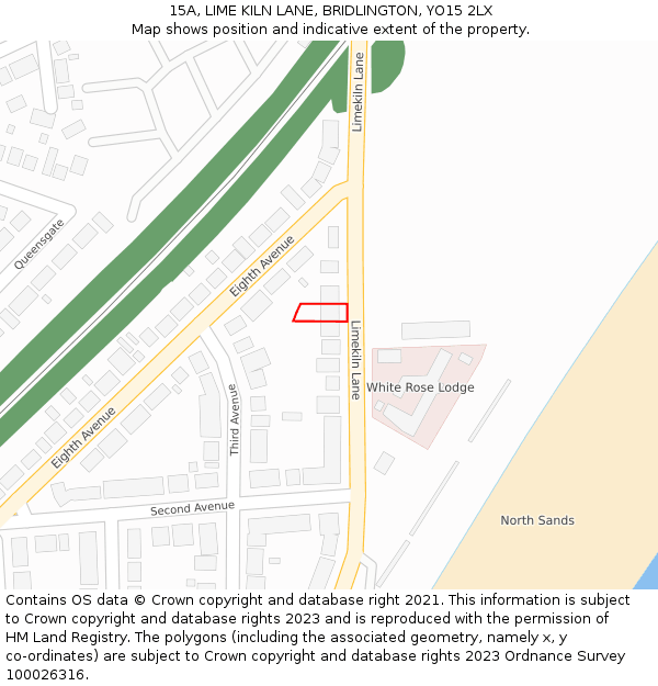 15A, LIME KILN LANE, BRIDLINGTON, YO15 2LX: Location map and indicative extent of plot